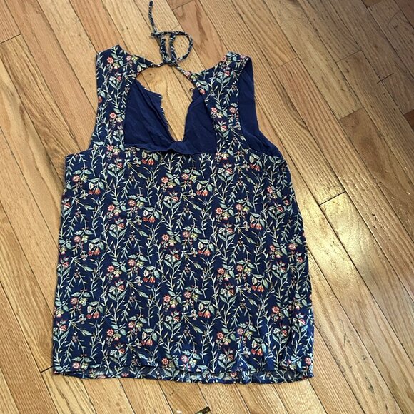 Loft Blue Sleeveless Floral Blouse with Tie Back Size Medium - Picture 2 of 2